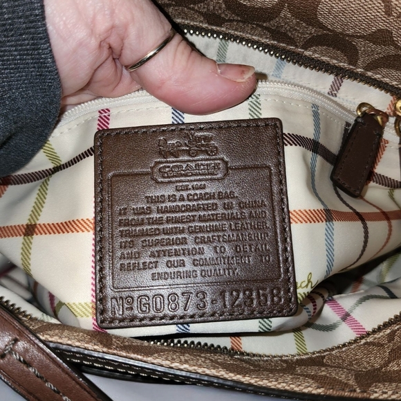 Coach Brown Signature Stripe Canvas Satchel with Gold Accents - Picture 2 of 7